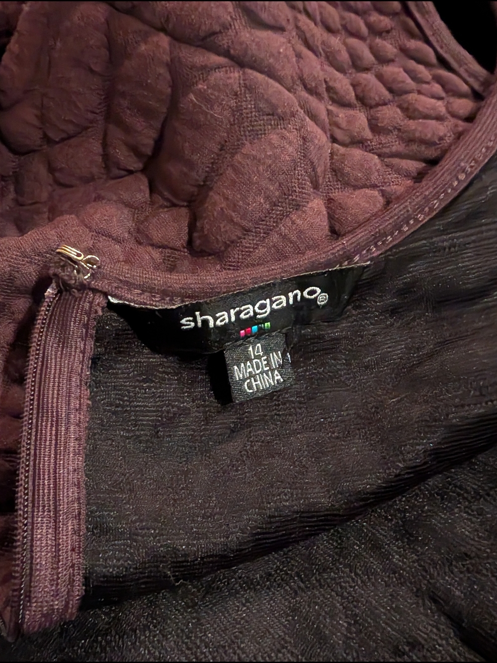 Sharagano Sleeveless Textured Fit-and-Flare Dress in Plum - Picture 7 of 8